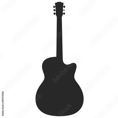 Silhouette of an acoustic guitar against a plain white background