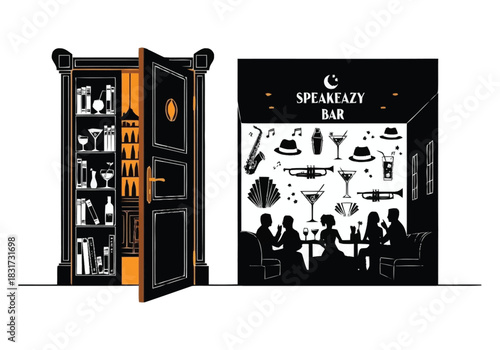 Hidden Bar Reveal Vintage Cabinet Opens to Secret Speakeasy Atmosphere with Music Cocktails furniture icons interior design layout architecture