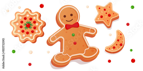 A collection of traditional Christmas gingerbread cookies. Vector illustration on a white background