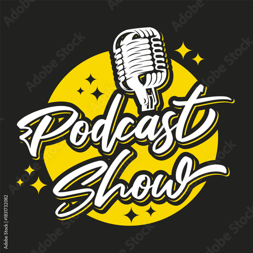 podcast show logo text black yellow typography editable text effect font style template design