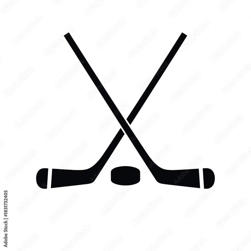 Fototapeta premium Two crossed hockey sticks in a simple black and white design