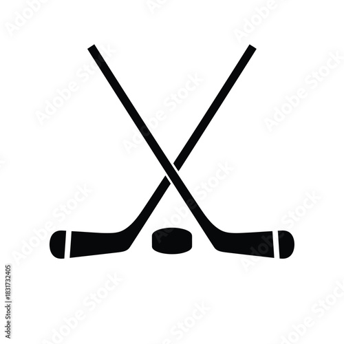 Two crossed hockey sticks in a simple black and white design