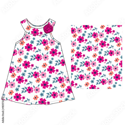 girls printed frocks flower pink all over print  