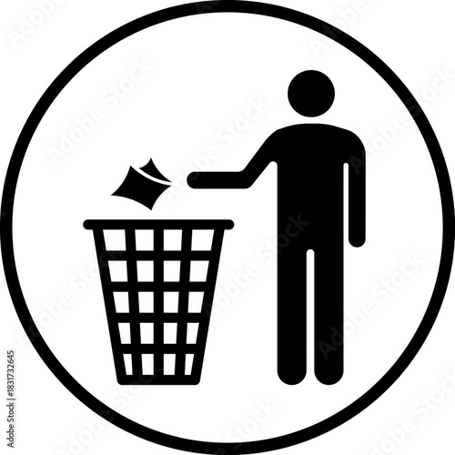 throw trash sign label sticker for garbage can isolated pictogram vector design