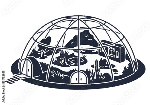 Futuristic Eco Dome Habitat with Sustainable Living Interior Design furniture icons interior design layout architecture