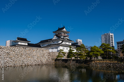 Toyama, japan - November29, 2025: Toyama Castle  Under Clear Blue Sky in Toyama, Japan