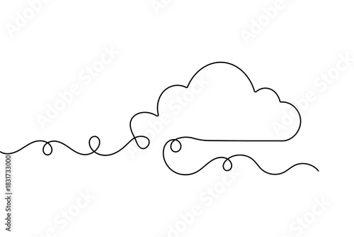 Cloud outline in continuous one line minimalist drawing style for modern vector design
