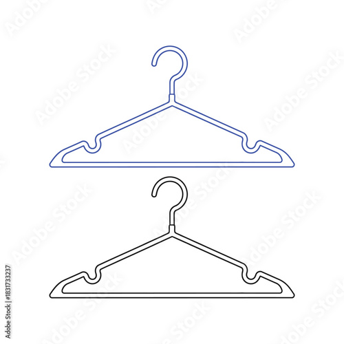 Two clothes hangers one blue outline and one gray silhouette