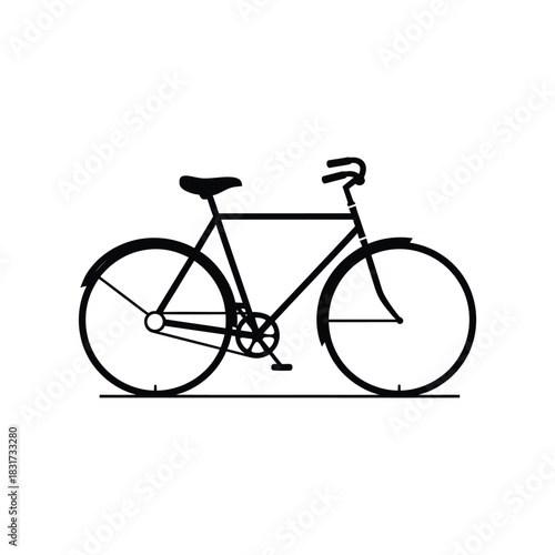 A simple black and white illustration of a classic bicycle design