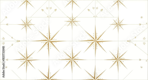 Elegant gold star pattern on a white background with geometric design perfect for holiday or