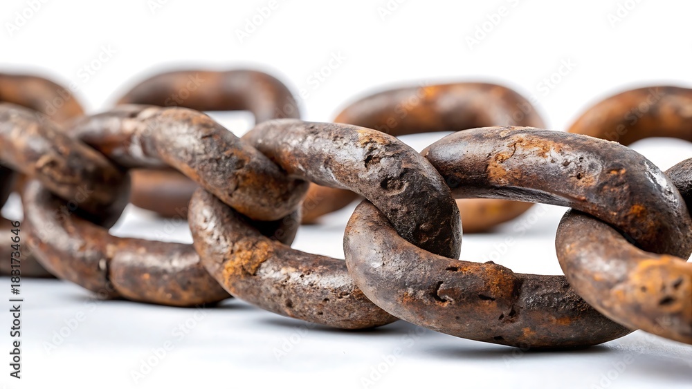 Fototapeta premium Close up of a rusty metal chain on a white background