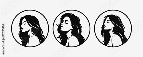 Elegant Woman Profile Silhouettes in Black and White