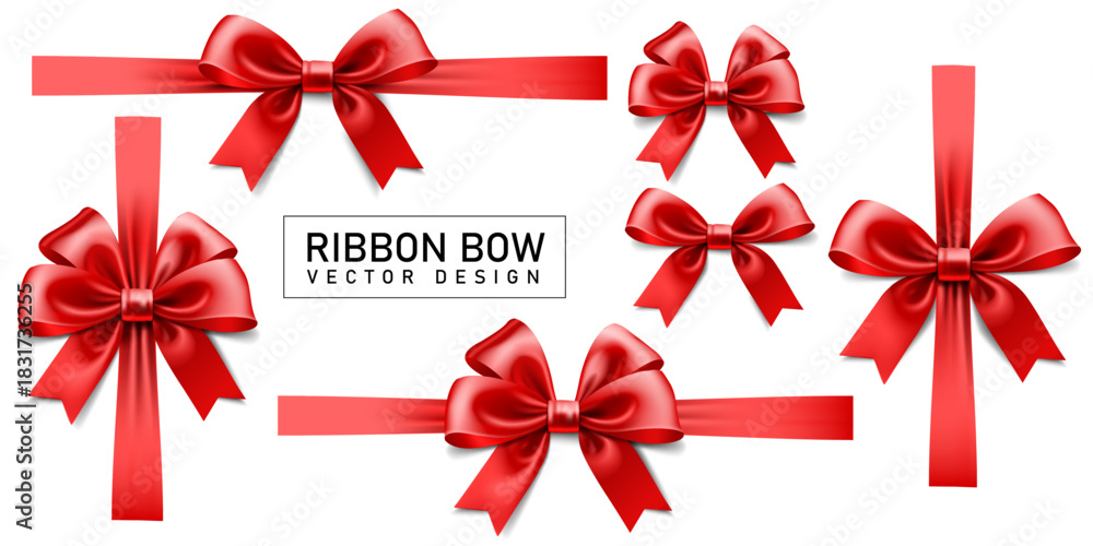 Fototapeta premium red realistic ribbon bow set design isolated on the transparent background vector illustration.use for christmas gifts,birthday cards and valentine's day concept celebration banner design.