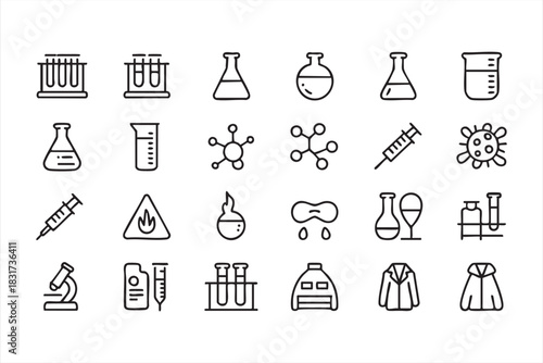 Laboratory Research Line Icons for Medical UI, Molecule Diagrams, and Clinical Workflows