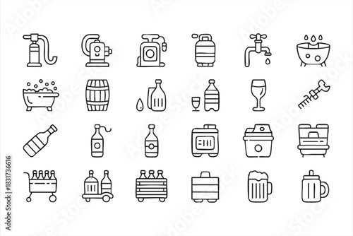 Alcohol Crafting and Drink Equipment Icons for Brewery, Distillery, and Bar Use