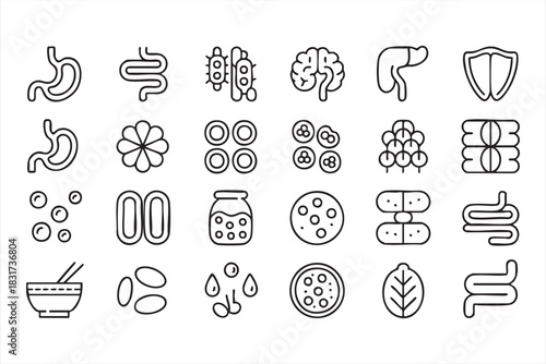 Microbiome and Digestive Health Icons for Medical UI, Wellness Apps, and Science Themes