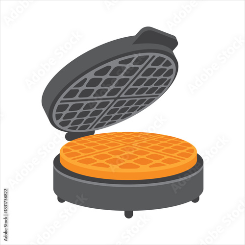 Waffle maker open with cooked waffle inside flat vector art Vector