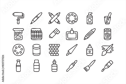 Creative Tools Line Set for Art Projects, Illustration Workflows, and DIY Graphics