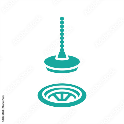 Teal bathtub or sink drain stopper and opening plumbing icon Vector