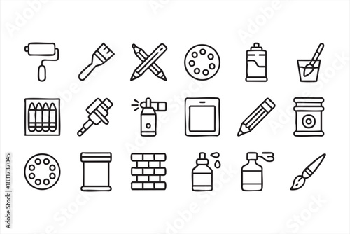 Craft and Art Material Icons for Drawing, Painting, Coloring, and Design Use