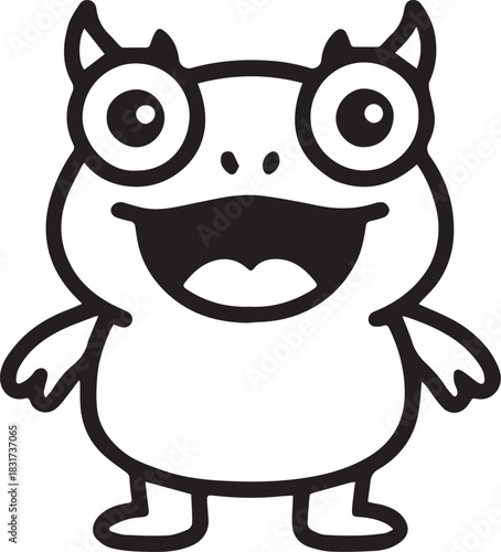 A cheerful, cartoonish monster character smiles with delight, its large eyes and small horns. perfectly crafted for illustrating a sense of fun.