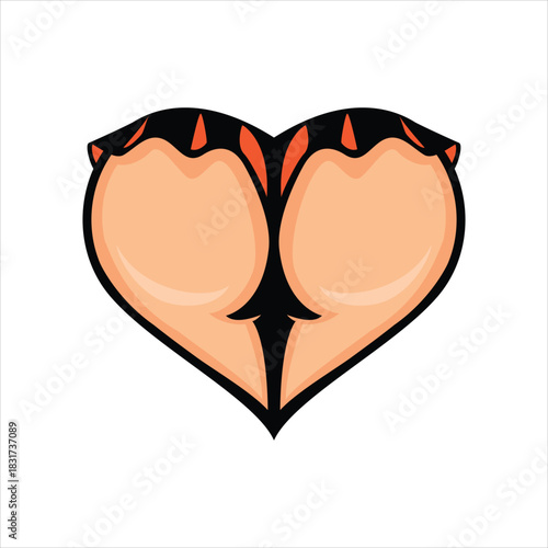 Playful illustration of buttocks forming a heart shape on white Vector