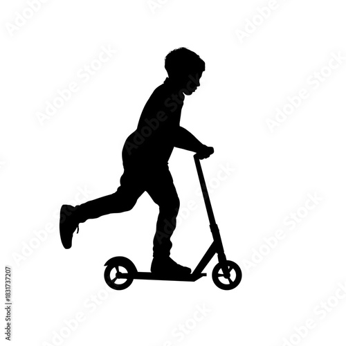 boy on a kick scooter silhouette- vector illustration
