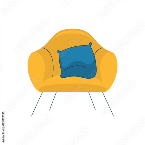Modern minimalist yellow armchair with blue pillow illustration Vector