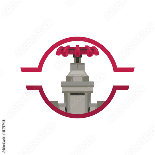 Red handled industrial valve icon within a circular logo element Vector
