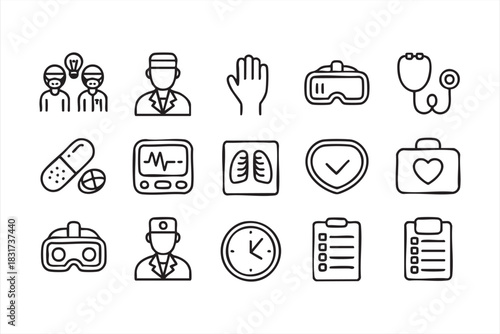 Medical Equipment Line Set for Diagnostics Graphics, Healthcare Apps, and Treatment Design