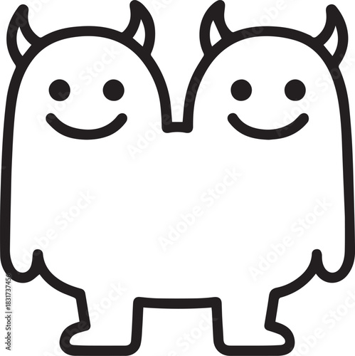 adorable two headed minimalist monster, their cartoonish design bringing a touch of whimsy and delight.