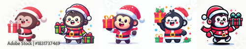 cute gorilla character vector in Christmas costume
