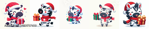 cute zebra character vector in Christmas costume