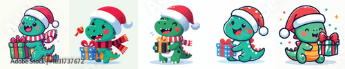 cute dino character vector in Christmas costume