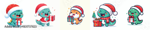 cute dino character vector in Christmas costume