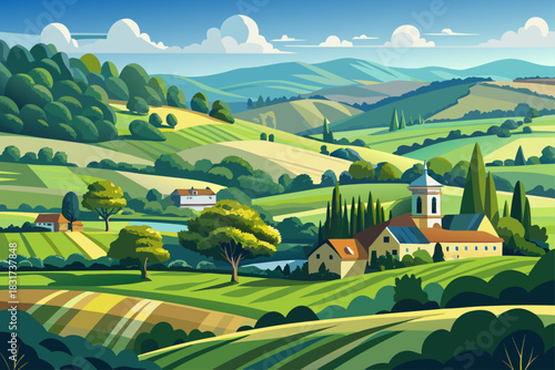 A view of the Stowe countryside showing rolling hills, peaceful countryside, historic English scenery, scenic tourist destinations and the quiet beauty of the outdoors in soft daylight.