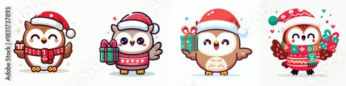 cute owl character vector in Christmas costume