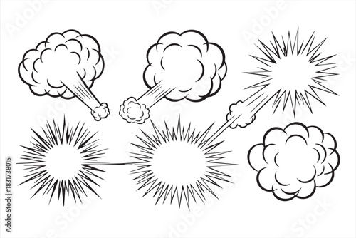 Explosion and Burst Outline Icons for Action Emphasis in Comic and Manga Layouts