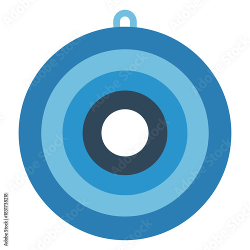 Blue evil eye amulet with concentric circles and a central white pupil, featuring a top loop for hanging.