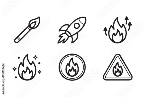 Flame and Rocket Outline Symbols for High-Impact Visuals and Performance Concepts