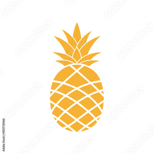 Stylized yellow pineapple icon with a textured body and spiky crown on a white background, representing tropical fruit.