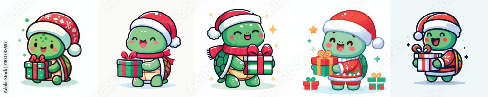 Fototapeta premium cute turtle character vector in Christmas costume