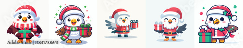 cute eagle character vector in Christmas costume
