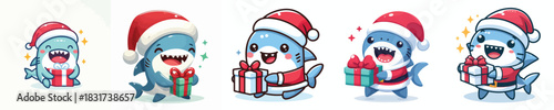 cute shark character vector in Christmas costume