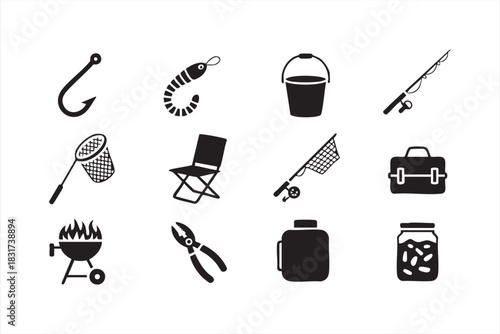 Fishing Tools and Accessories Line Icons for Outdoor Projects and Design Assets