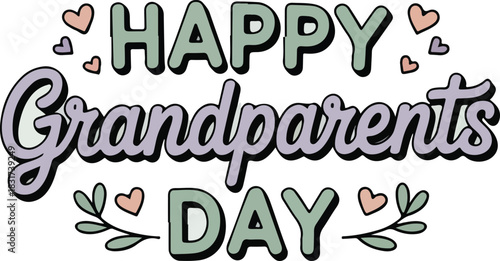 Happy Grandparents Day vector typography with cute hearts and leafy decorations on a dark background