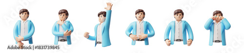 Businessman positive and negative expression vector set, 3D cartoon office employee wear office clothes male half body