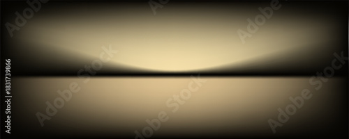 Dark gold gradient background studio with two lights shiny abstract pattern, modern and luxury empty room interior for premium product display lighting.