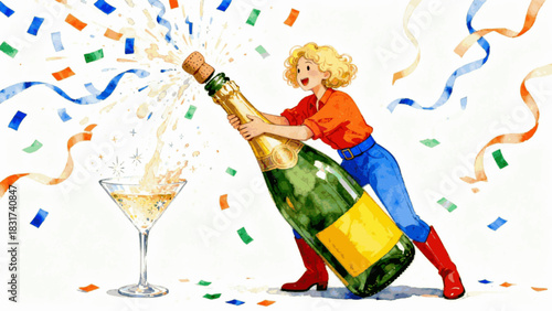 Festive Splash Popping Champagne Celebration isolated watercolor vector illustration svg