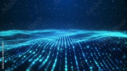 Abstract Digital Landscape of Glowing Blue Particles Forming Waves and Stars background technology